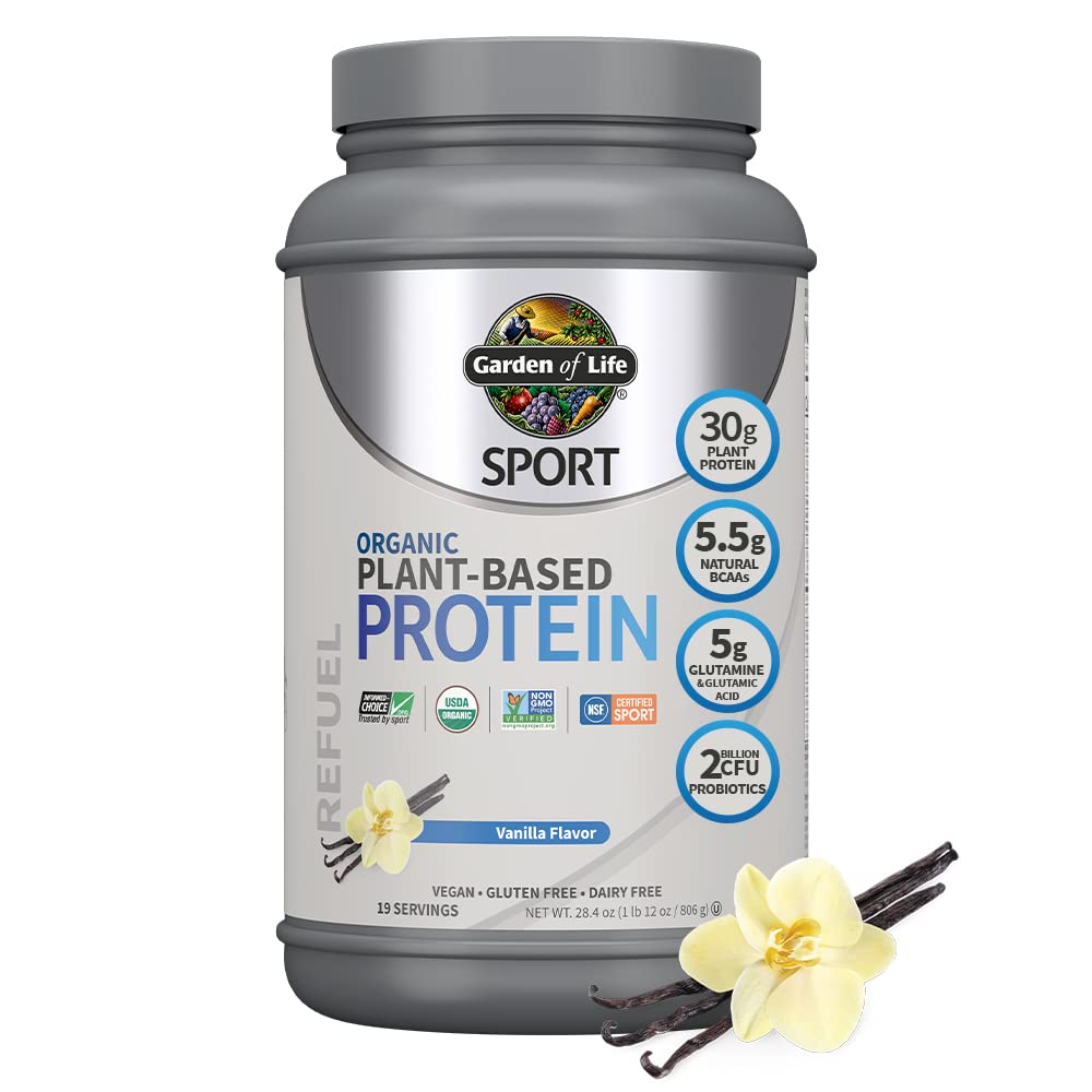 Organic Vegan Sport Protein Powder, Vanilla Probiotics, BCAAs, 30g Plant Protein for Premium Post Workout Recovery NSF Certified, Keto, Gluten Dairy Free, Non GMO Garden of Life 19 Servings