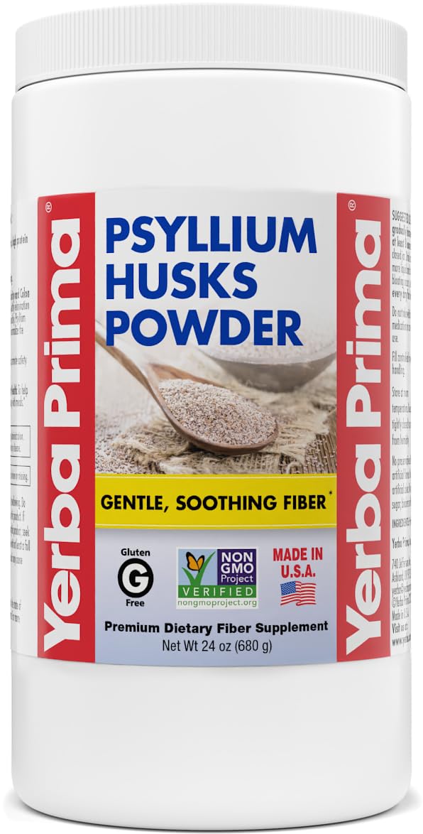 Yerba Prima Psyllium Husk Powder 24 oz Fine Ground, Unflavored, Sugar Free Natural Fiber Supplement Also for Baking Contains Both Soluble Insoluble Bulk for Regularity Support>